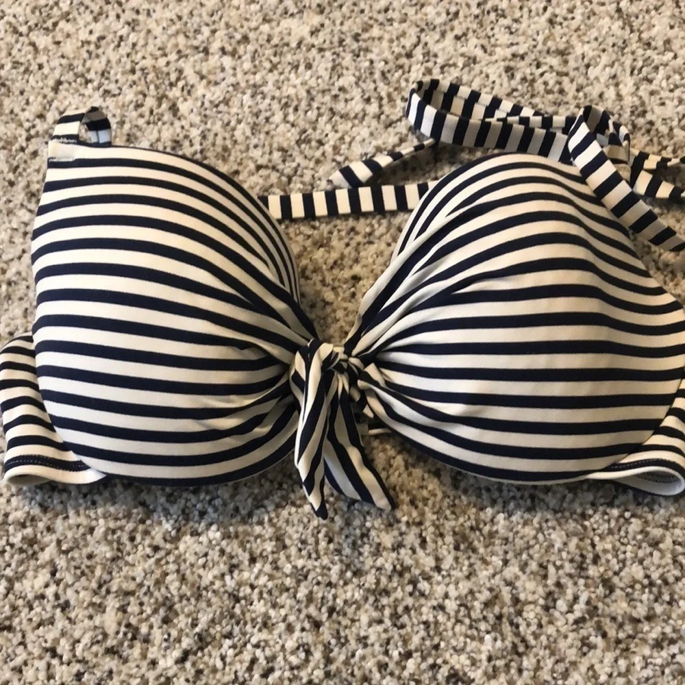 Navy and white striped lightly padded bikini top